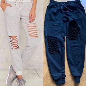 Nude Black Distressed Sweat Pants